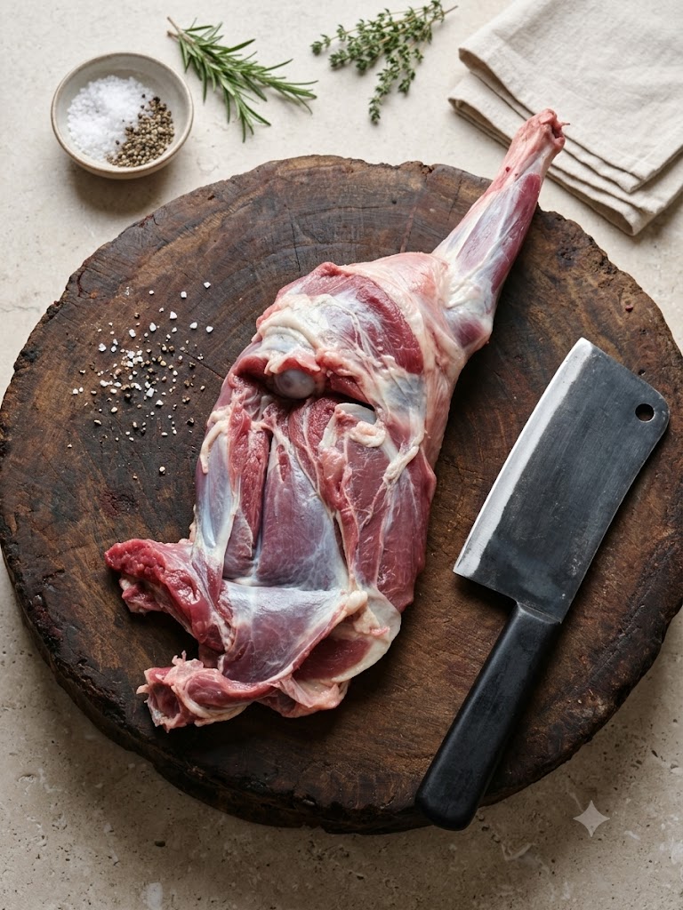 Mutton cut arranged on a wooden board